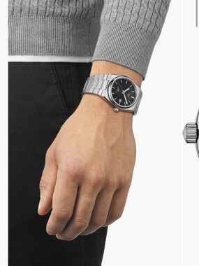 Tissot Silver Stainless Steel Watch with Black Dial